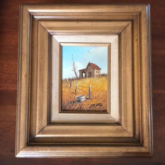 Oil Painting Barn Landscape Signed M. Otto - Picture 2 of 8